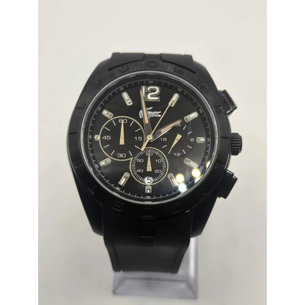 Lacoste PANAMA 45.5mm Black Men's Chronograph Watch. New Battery. New Resin Band